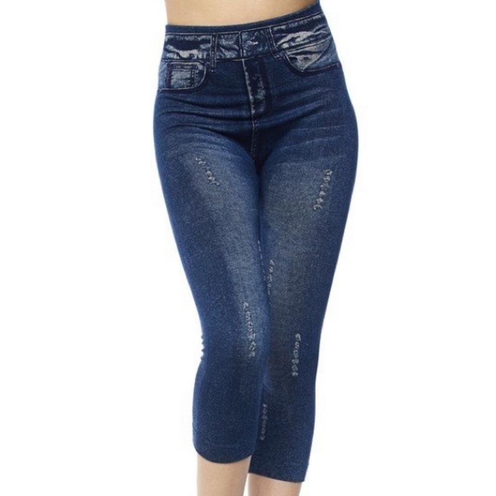 Ragged Faux Denim Capris
